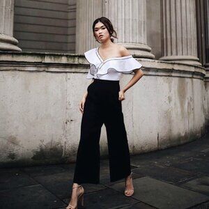 Self Portrait Monochrome Black & White Frill Jumpsuit, Size‎ Women’s 8